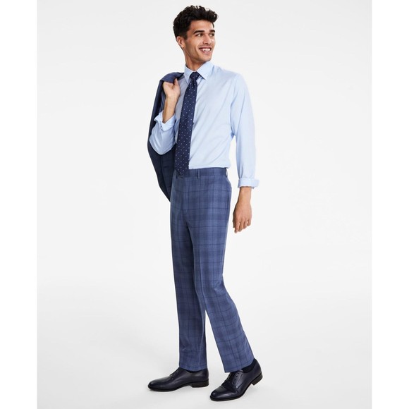 Calvin Klein Dress Pants Blue Plaid Wool Blend, Size 33R - Picture 1 of 5